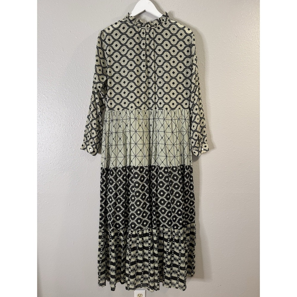 0039 Italy Milly Long Dress 100% Cotton Tiered Mixed Print Maxi Lagenlook Medium - Picture 6 of 14
